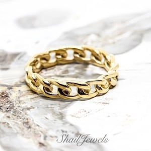 Gold Sterling Silver Chain Ring, Thick Chain Ring, Curb Chain Ring, Statement Ring, Cuban Link Ring, Cuban Chain Ring, Minimalist