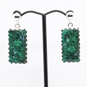 Chrysocolla, malachite, azurite, lapiz lazuli, Earrings, Rectangle, Jewelry, Statement, Post, Handmade, Unique