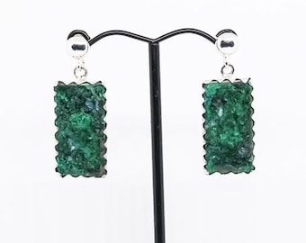 Chrysocolla, malachite, azurite, lapiz lazuli, Earrings, Rectangle, Jewelry, Statement, Post, Handmade, Unique