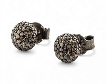 Diamond Ball Stud Earrings set in Sterling Silver, Size- 6, 8, 10mm.