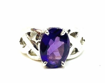 Natural Amethyst Ring, Sterling Silver, Oval, Statement, February, Birthstone, Purple, Ring size 8