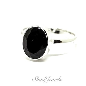 Schwarzer Turmalin Ring, Sterling Silber 925, Ring, Zierlich, Stapelbarer Ring, Oval, Facettiert, Schutz, Geschenk für Sie, Schmuck, Authentisch