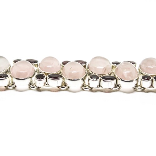 Special Sale AA Rose Quartz, Garnet Bracelet Sterling Silver 925, Multi-Stone, Chunky Bracelet, Adjustable Bracelet, Toggle Clasp. One Of Ki main image 2