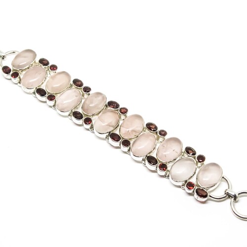 Special Sale AA Rose Quartz, Garnet Bracelet Sterling Silver 925, Multi-Stone, Chunky Bracelet, Adjustable Bracelet, Toggle Clasp. One Of Ki main image 3