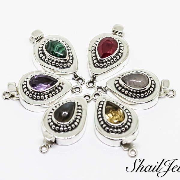 Box clasps solid sterling silver 92.5* Malachite* Citrine* Ruby* Amethyst* Rose Quartz* Labradorite* Solid 92.5 Silver* Teardrop* Connector