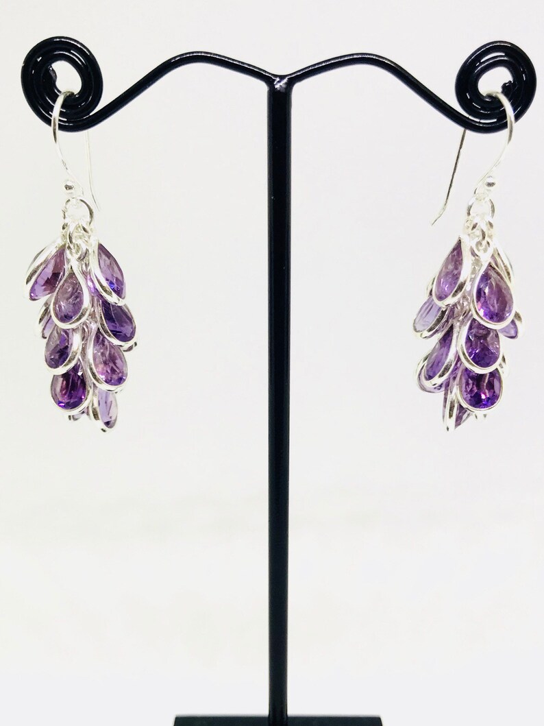 Length- 1.30 inch Natural authentic amethyst stones Amethyst earrings set in sterling silver 92.5 Perfectly matched