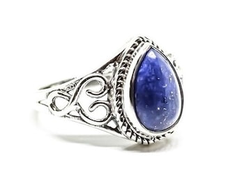 Lapis Lazuli Ring Sterling Silver Teardrop Natural Authentic Pear Gemstone Boho Ring Gift Handmade Jewelry