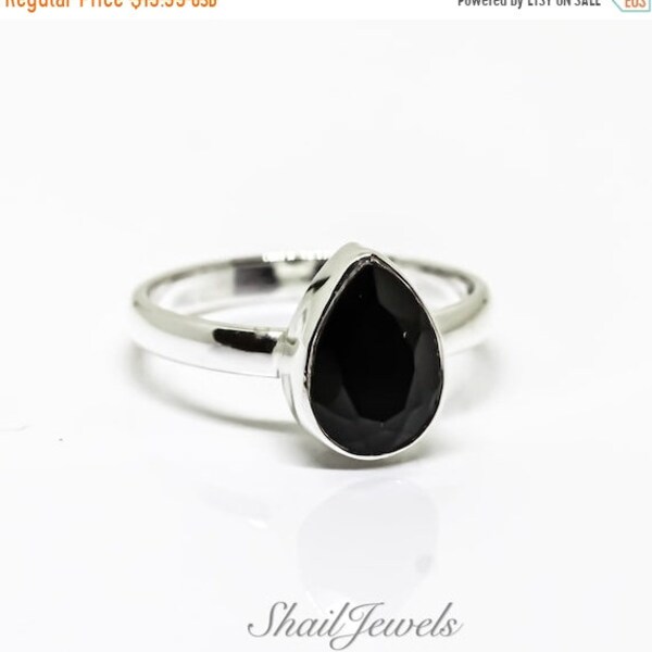 Anillo de turmalina negra natural, plata de ley 925, tamaño del anillo -6, 7, 8, anillo delicado, anillo apilable, lágrima, facetado, piedra de protección