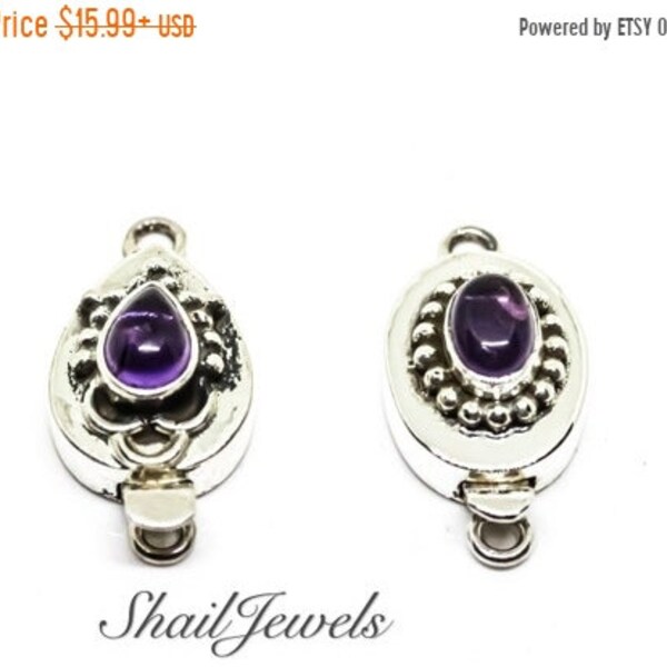 Amethyst Box clasps in solid sterling silver 925. Length- 23.5 mm from hole to hole. Natural Amethyst.