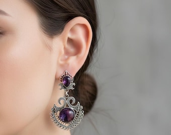 Amethyst Sterling Silver Statement Chandelier Earrings