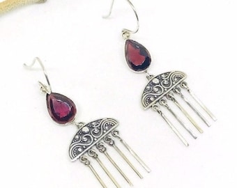 Boucles d'oreilles grenat, rouge, tendance, gouttes, pendants, crochets, bijoux, cadeau pour elle, fait main