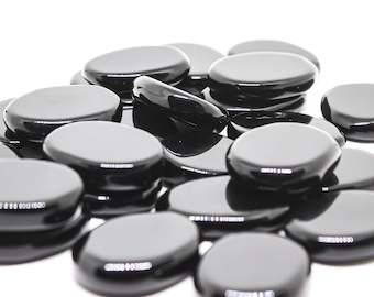 Natural Black obsidian crystal palm, worry, flat, smooth stone. 1 pcs, 5pcs, 10pcs wholesale.