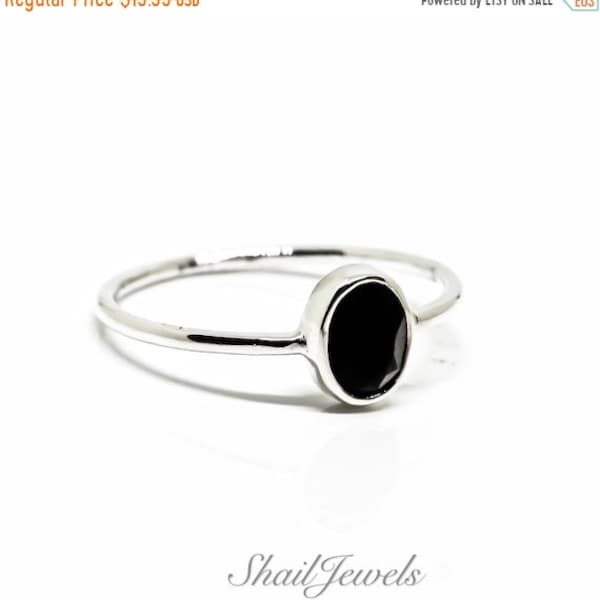 Anillo de turmalina negra natural, plata de ley 925, tamaño del anillo -5, 6, 7, 8, 9 anillo delicado, anillo apilable, ovalado, facetado, midi