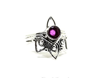 Anillo de rubí de plata de ley, piedra de nacimiento de julio, hecho a mano, estilo bohemio.