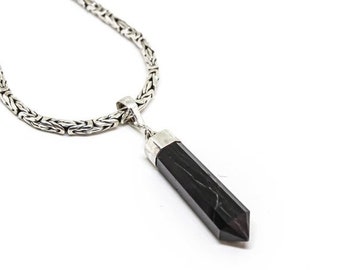 Black tourmaline pendant, necklaces set in sterling silver 925. Natural authentic stone. Unisex pendant