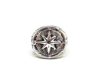 Sterling Silver, Star, Ring, Anchor, Boat Wheel, Man ring, Women ring, Statement  ring, Ring Size 7,8