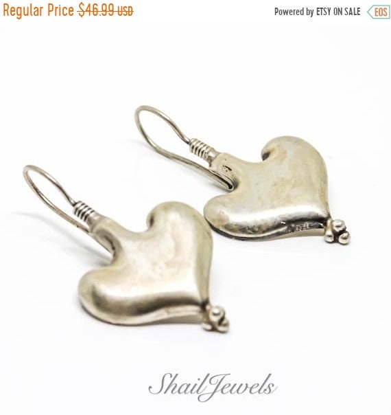 Sterling Silver Vintage Earrings*  Heart* Dangling