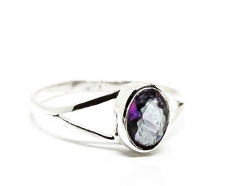 Rainbow Mystic Topaz Ring In Sterling Silver, Dainty ring, Oval Ring Stackable Ring, Midi, Ring, Gift, Ring Size 5, 6, 7, 8