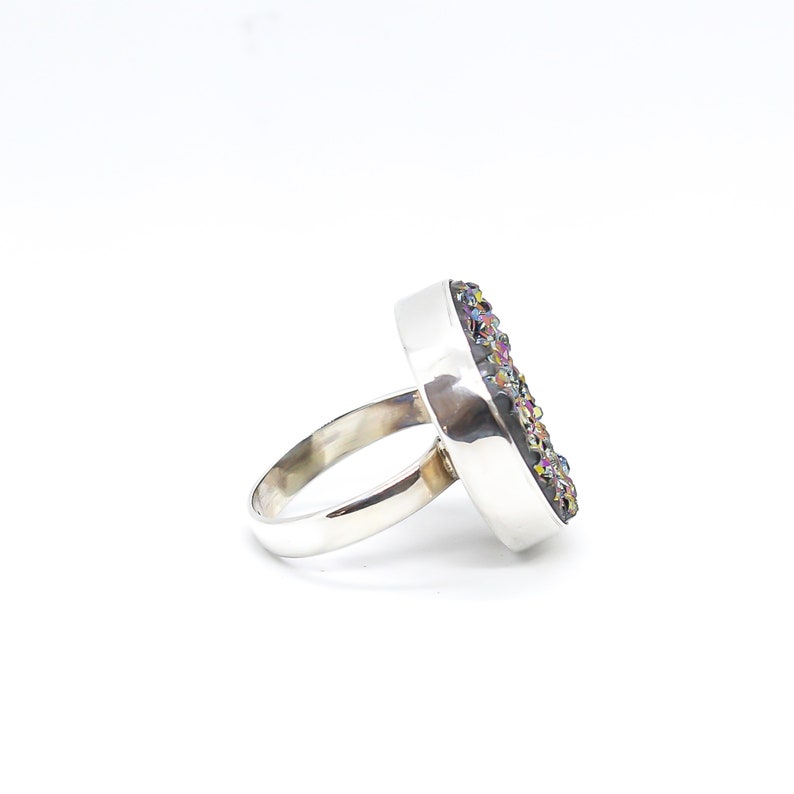 Druzy ring set in Sterling silver Titanium Aura ring Druzy Round Blue Purple quartz. image 5