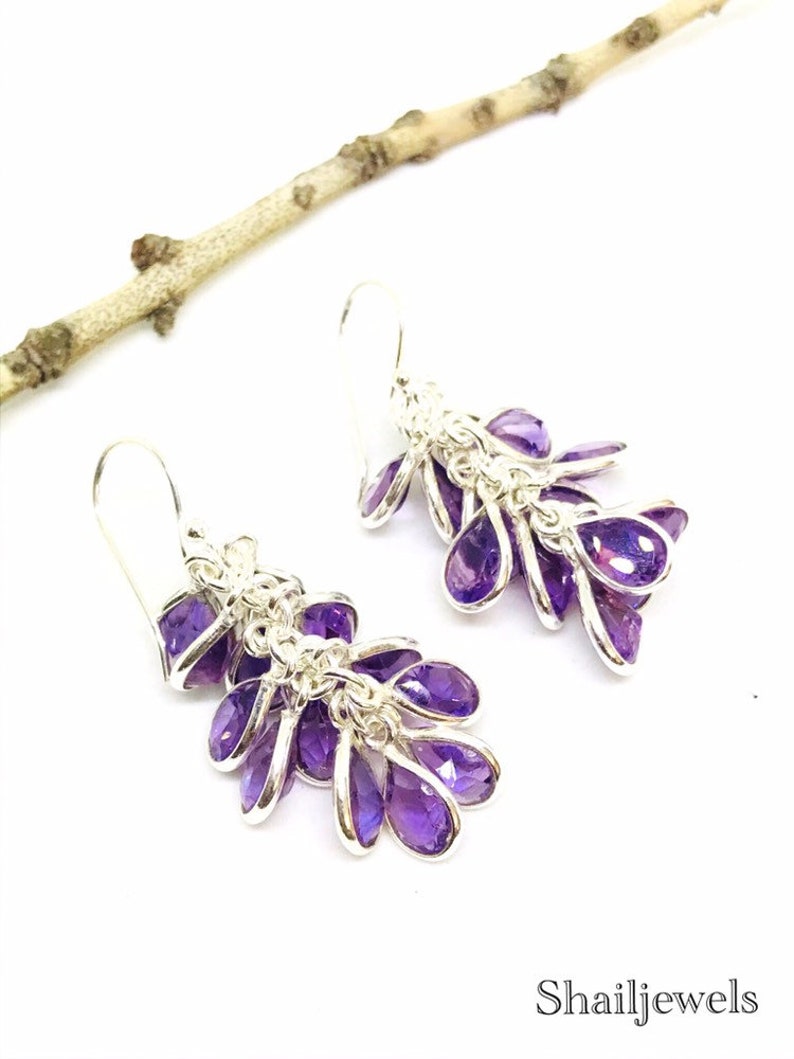 Length- 1.30 inch Natural authentic amethyst stones Amethyst earrings set in sterling silver 92.5 Perfectly matched