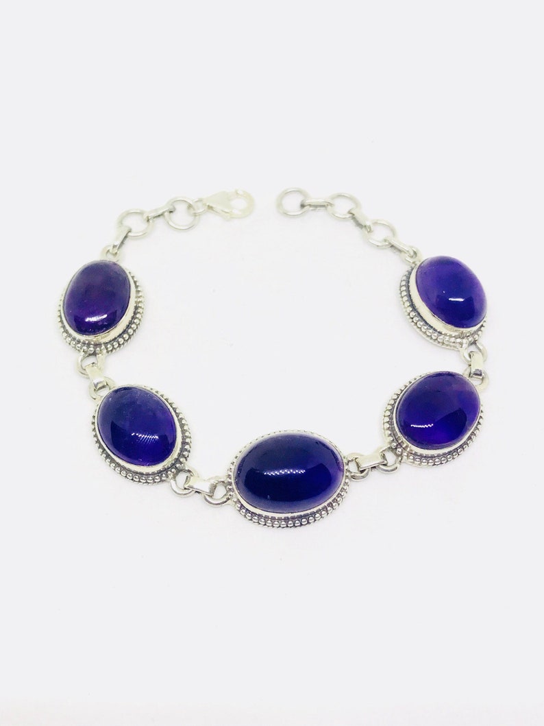 Genuine amethyst stones and adjustable length as links attached Perfectly matched. Amethyst Bracelet set in sterling silver 925