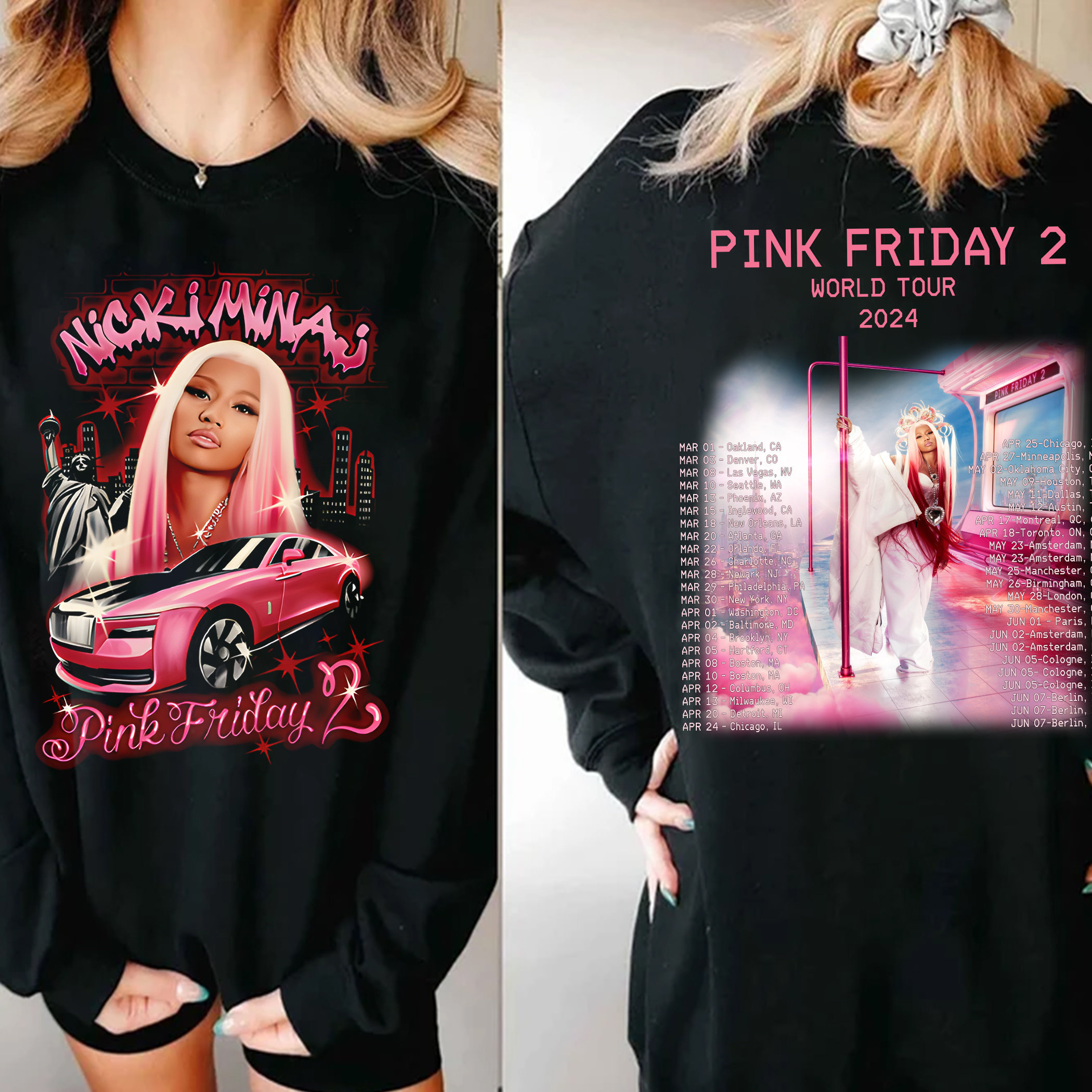 Nicki Minaj 2 Sided Shirt, Nicki Minaj Tour Shirt, Pink Friday 2 Airbrush Shirt