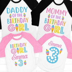 Ice cream birthday shirt, Ice cream family birthday shirt, Girl Ice cream birthday shirt, Ice cream party shirt, candy birthday, raglan tee