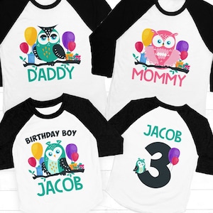 Owl Birthday Shirt, Owl Family Birthday  Shirt, Owl birthday shirts, 1st Birthday shirt, 3rd 2nd birthday shirt, bird birthday shirt, raglan