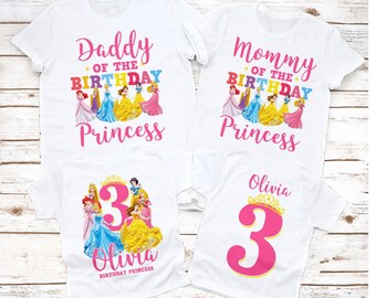 Disney Princess Birthday Shirt, Princess Birthday shirt, Princesses Family Birthday shirt, Girls Pink Birthday shirt, tshirt, Princess Gift