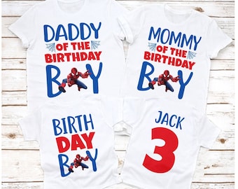 Spiderman birthday shirt, spiderman family birthday shirts, Matching shirts, Superhero Party shirts, Spiderman personalized shirts, white
