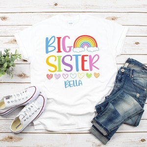 Big sister shirt, Big sister rainbow hearts shirt, Personalized big sister shirt, pregnancy announcement shirt, baby announcement, outfit
