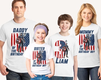 Captain America Birthday Shirt, Personalized Captain America Shirts, Captain America Family Shirts, Captain tee, Matching shirts, Raglan