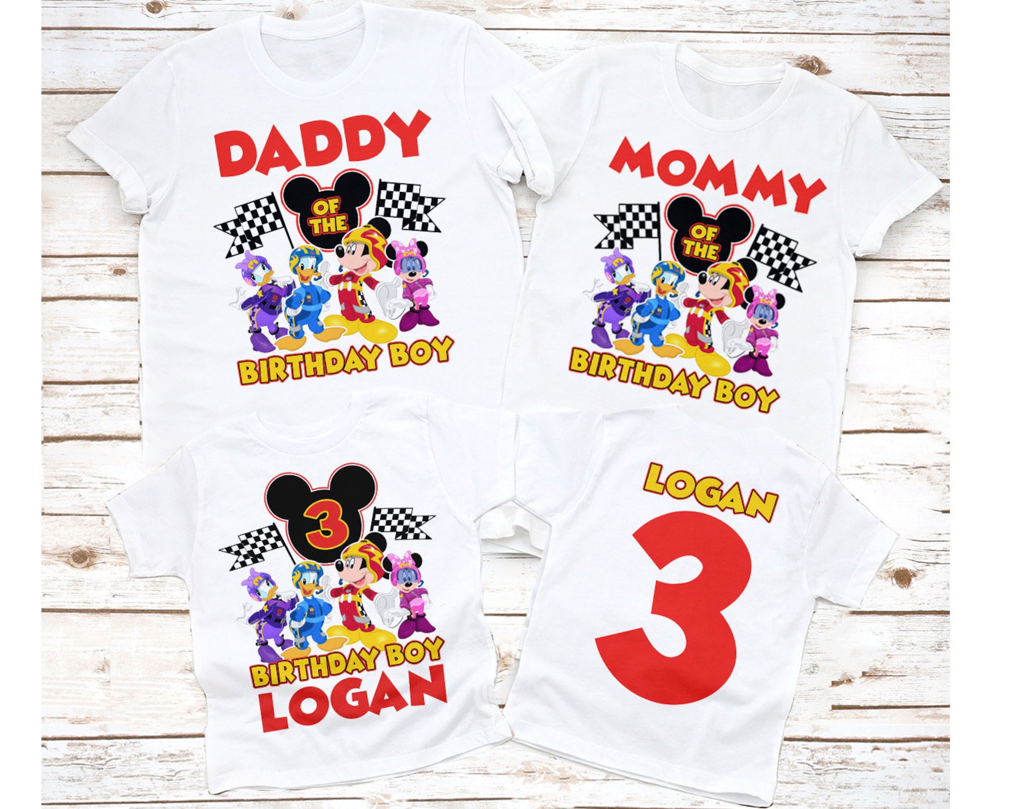 Mickey Roadster Racers Birthday Shirt, Mickey Race Car Birthday shirt, Mickey mouse Birthday Family white shirt, Mickey Racer Party,  Boy