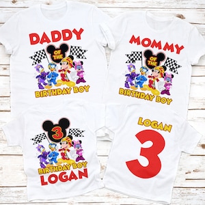 Mickey Roadster Racers Birthday Shirt, Mickey Race Car Birthday shirt, Mickey mouse Birthday Family white shirt, Mickey Racer Party,  Boy