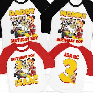 Mickey mouse roadster racers birthday shirt, personalized name and age Mickey racers, mickey tee, Mickey mouse birthday shirt,Mickey raglan
