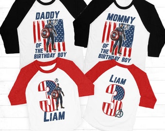 Captain America Birthday Shirt, Personalized Captain America Shirts, Captain America Family Shirts, Captain tee, Matching shirts, Raglan