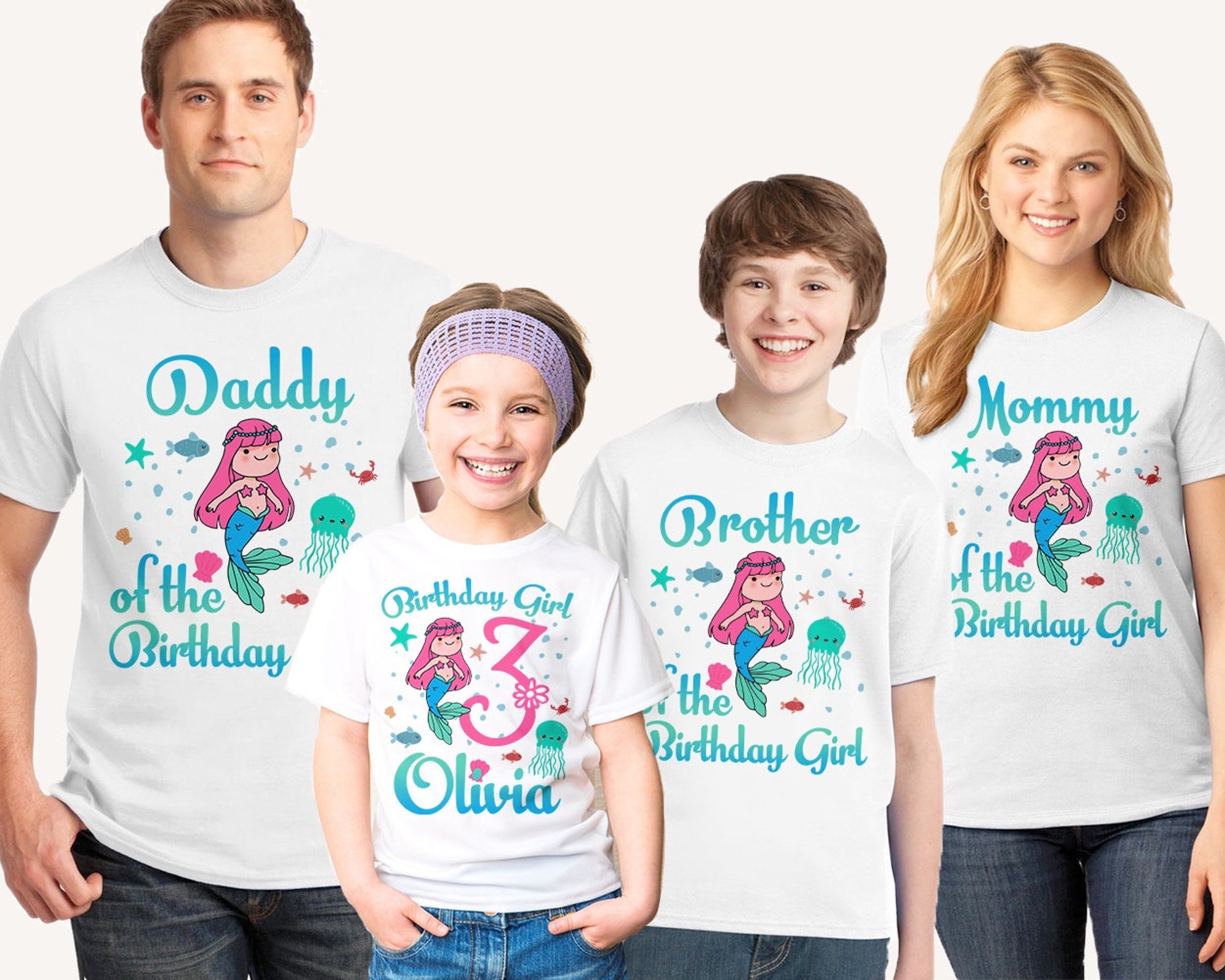 Mermaid birthday shirt, Girl birthday shirt, 3rd birthday shirt, 1st birthday shirt, Ocean birthday shirt, Starfish Octopus shirt white