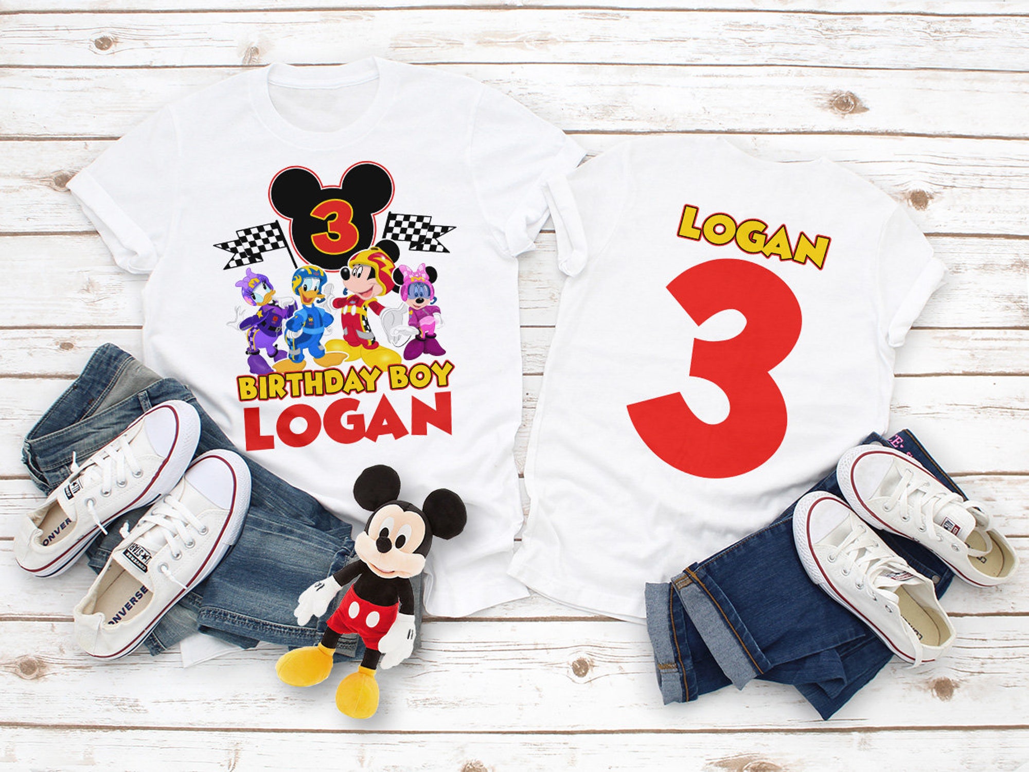 Mickey Roadster Racers Birthday Shirt, Mickey Race Car Birthday shirt, Mickey mouse Birthday Family white shirt, Mickey Racer Party,  Boy