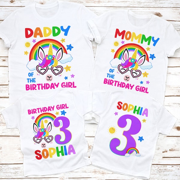 Unicorn Llama Birthday Shirt, Llamacorn birthday shirt, Unicorn llama family shirts, Girls first birthday, unicorn party, girl white shirt