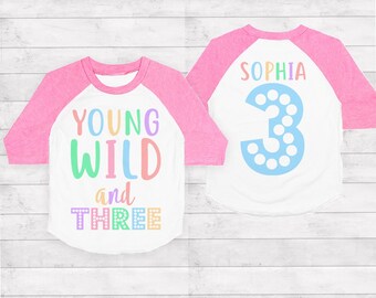 "Young Wild And Three" Girls 3rd Birthday Shirt - Toddler Birthday Outfit - View #6