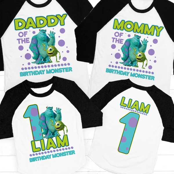 Monsters Inc Birthday Shirt, Monsters Inc shirt, Monster Birthday TShirt, Monsters inc Family Shirt, Monsters Mommy, Mike Sully Party Raglan