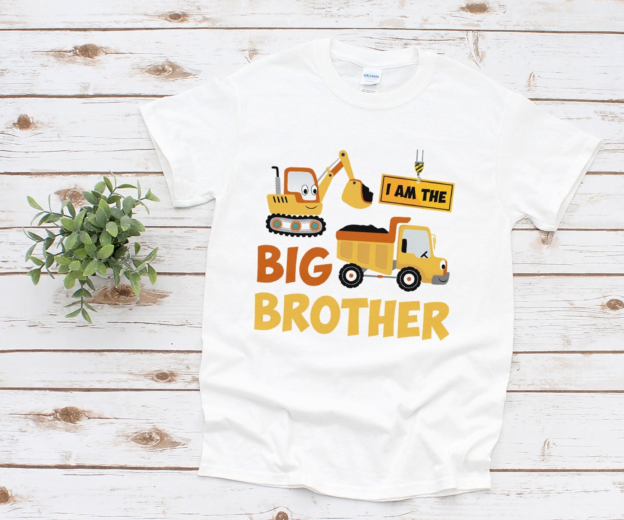 Big brother construction shirt, personalized age and name shirt, Big brother little brother shirts, dump Truck and crane big brother shirt,
