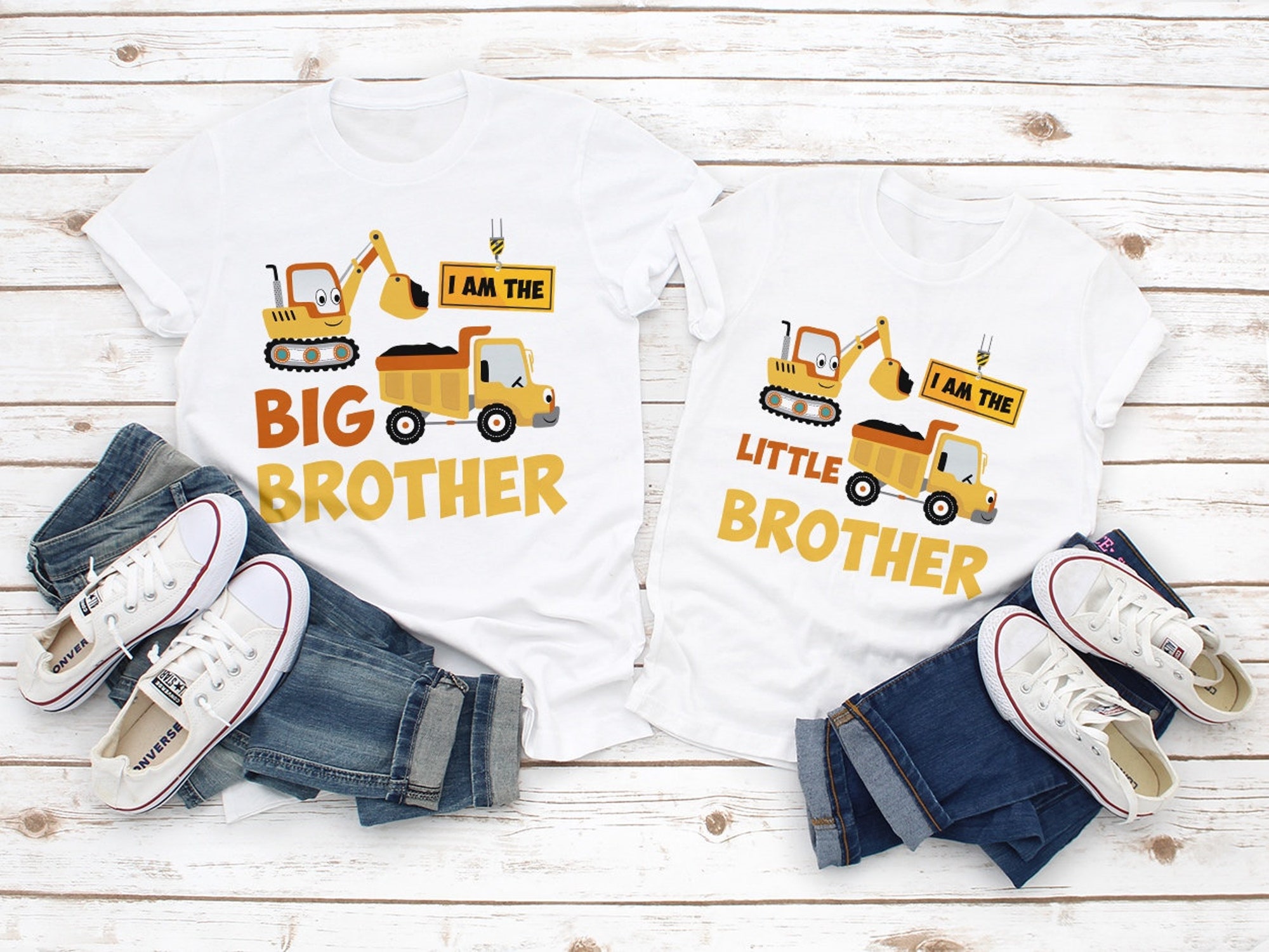 Big brother construction shirt, personalized age and name shirt, Big brother little brother shirts, dump Truck and crane big brother shirt,