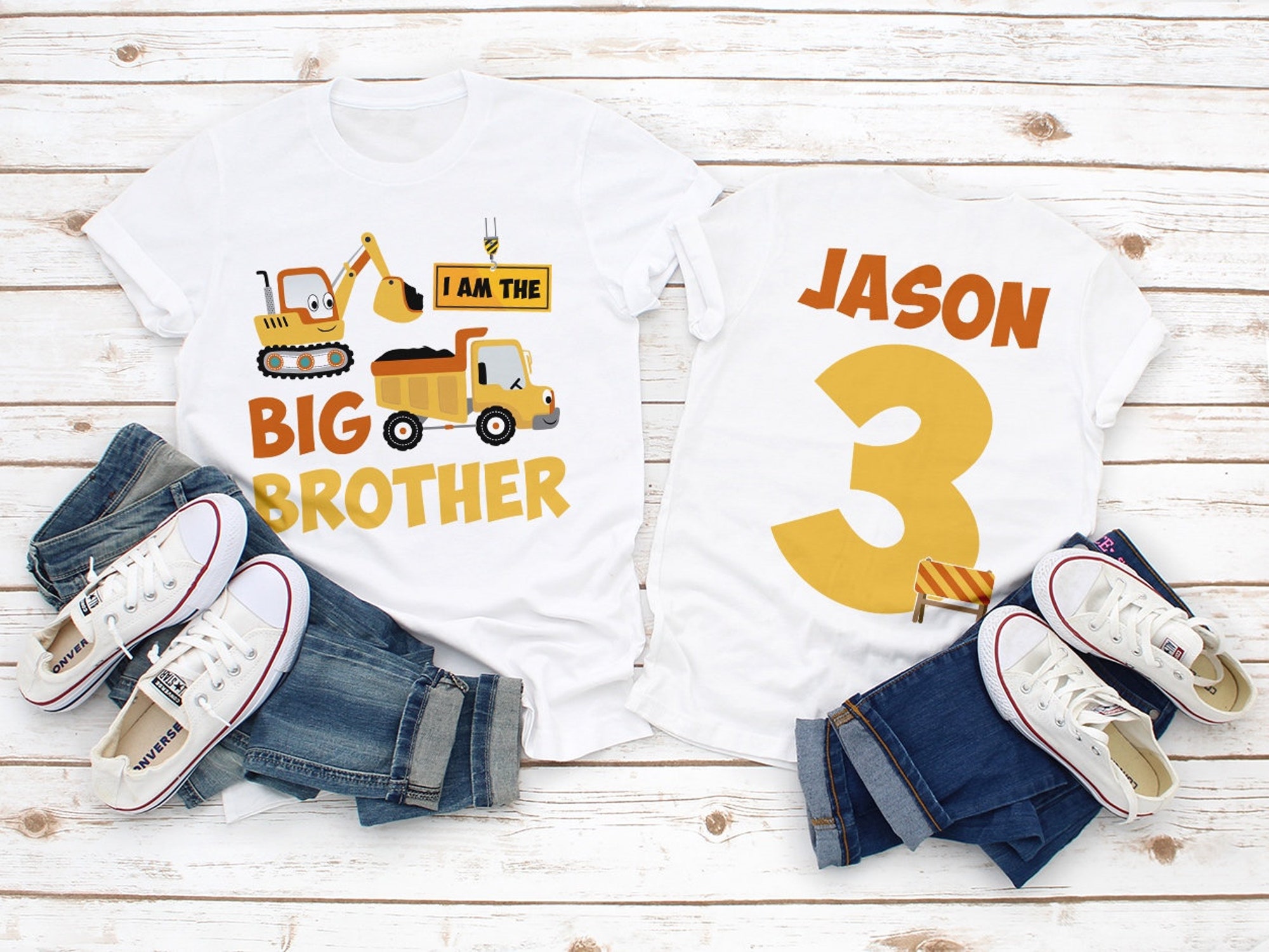 Discover Big brother construction shirt, personalized age and name shirt, Big brother little brother shirts, dump Truck and crane big brother shirt,