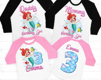Little Mermaid Birthday Shirt, Ariel Birthday shirt, Little Mermaid Family Birthday shirt, Girls Pink Birthday shirt, Little Mermaid Raglan