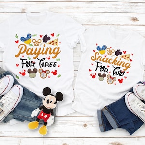 Snacking for two, Paying for Three, Pregnancy announcement Shirt, Gender Reveal Shirt, Family Vacation Shirts, Disney food shirt, White tee