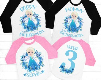 Frozen Birthday Shirt, Elsa Birthday shirt, Frozen Family Birthday shirt, Girls Pink Birthday shirt, raglan, custom, Elsa Party Shirt, Theme