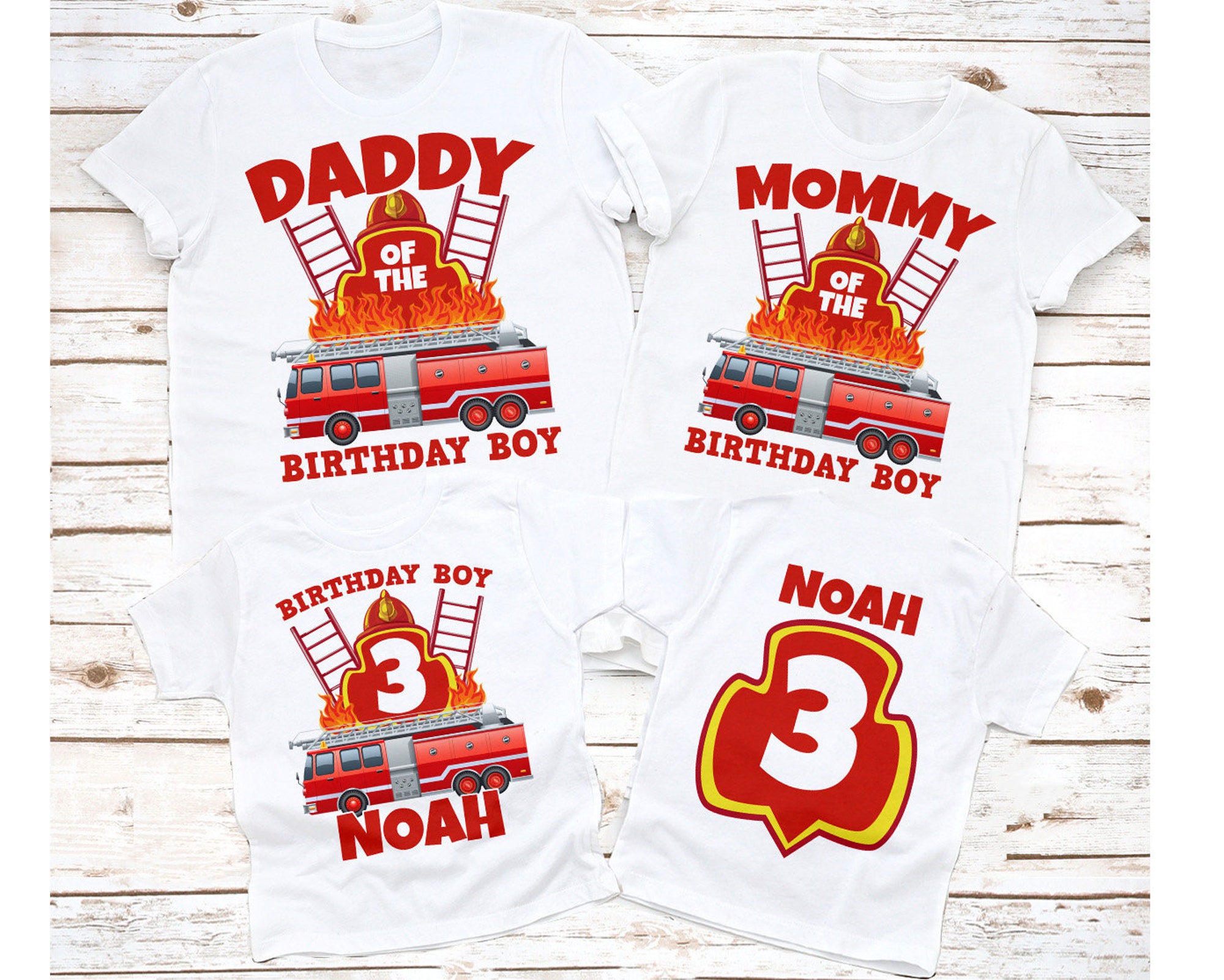 Fireman Birthday Shirt, FireFighter Birthday shirt, Fire Truck Family Birthday shirt, fire engine Matching Family Birthday Tee, White tshirt