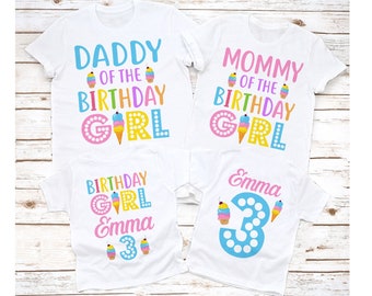Ice cream birthday shirt, Ice cream family birthday shirt, Girl Ice cream birthday shirt, Ice cream party shirt, candy birthday, white tee