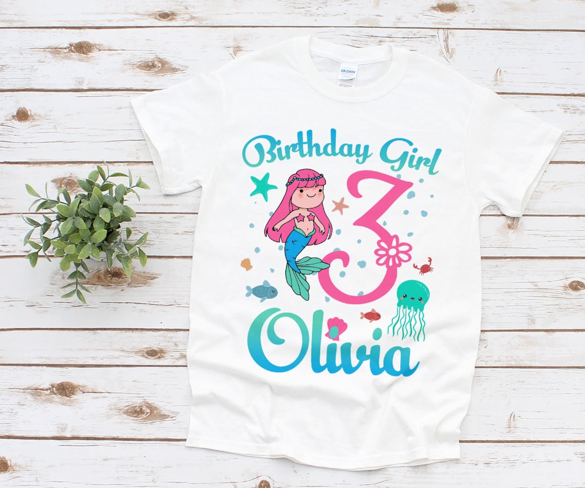 Mermaid birthday shirt, Girl birthday shirt, 3rd birthday shirt, 1st birthday shirt, Ocean birthday shirt, Starfish Octopus shirt white